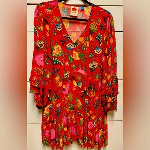 Farm Rio for Anthropologie. Red floral Mini dress. Size Large